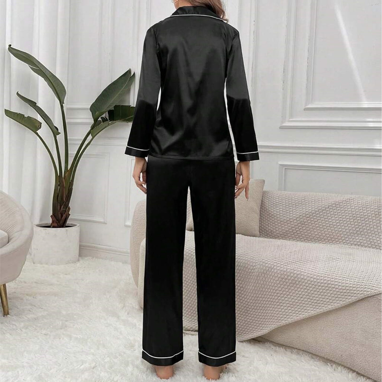 SPAIOERSILK Women's Silk Pajamas Set - Button Down Long Sleeve Top & Pants