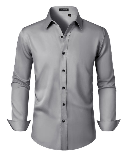 Lusead Men's Grey Dress Shirts Slim Fit Formal Button Down Shirt