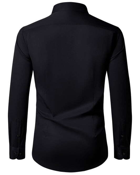 Lusead Black Slim Fit Dress Shirt for Men Long Sleeve Stretch Shirt