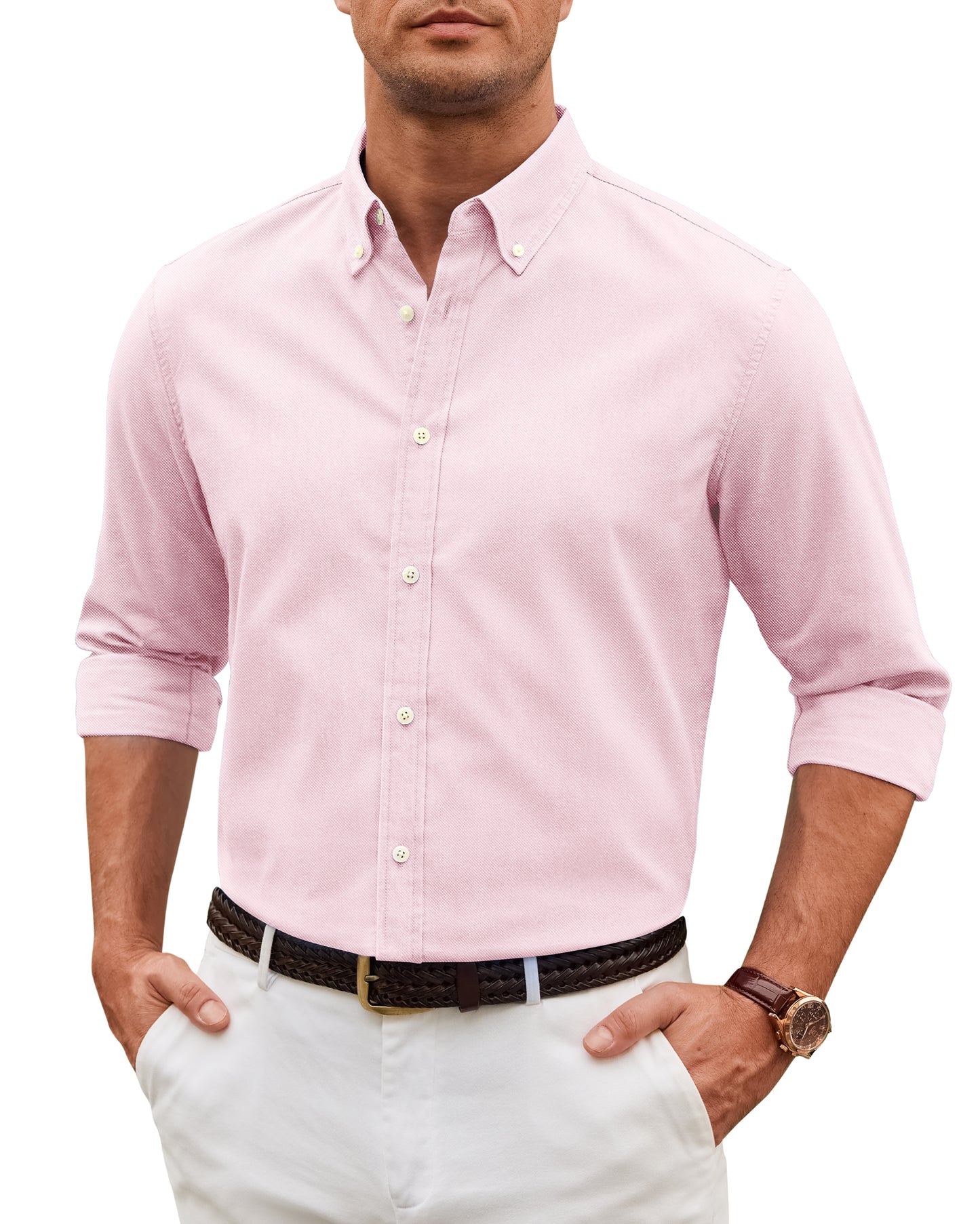 Men's Slim Fit Oxford Shirt Long Sleeve Button Down Business Casual Shirts