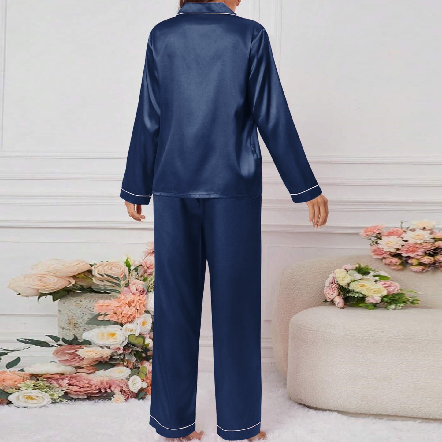SPAIOERSILK Women's Silk Pajamas Set - Button Down Long Sleeve Top & Pants