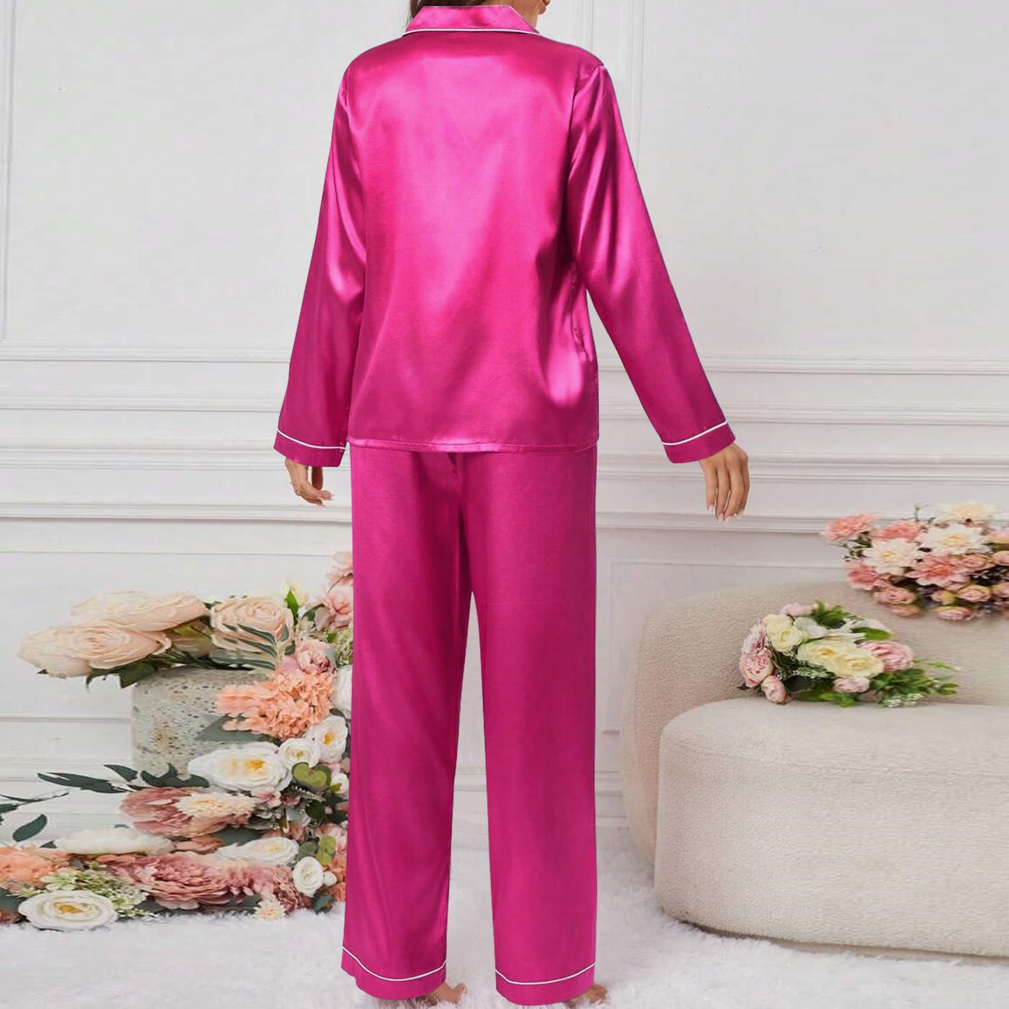 SPAIOERSILK Women's Silk Pajamas Set - Button Down Long Sleeve Top & Pants