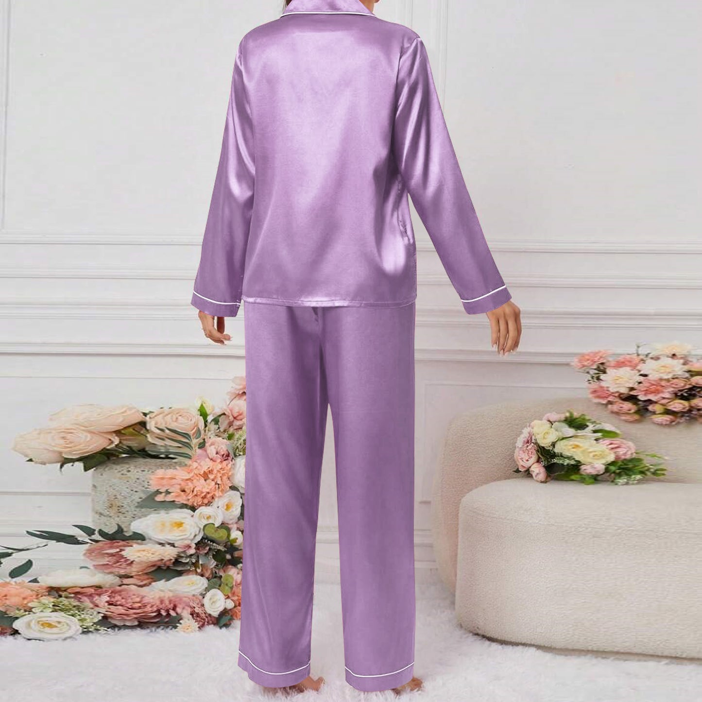 SPAIOERSILK Women's Silk Pajamas Set - Button Down Long Sleeve Top & Pants