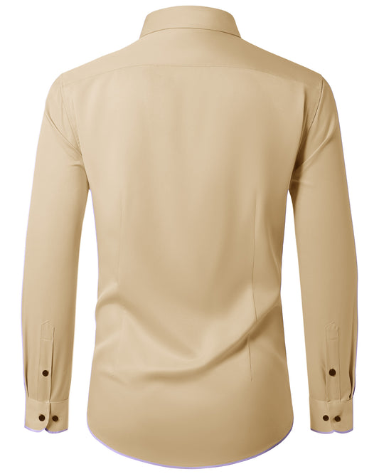 Lusead Mens Tan Dress Shirt Long Sleeve Stretch Button Down Shirts