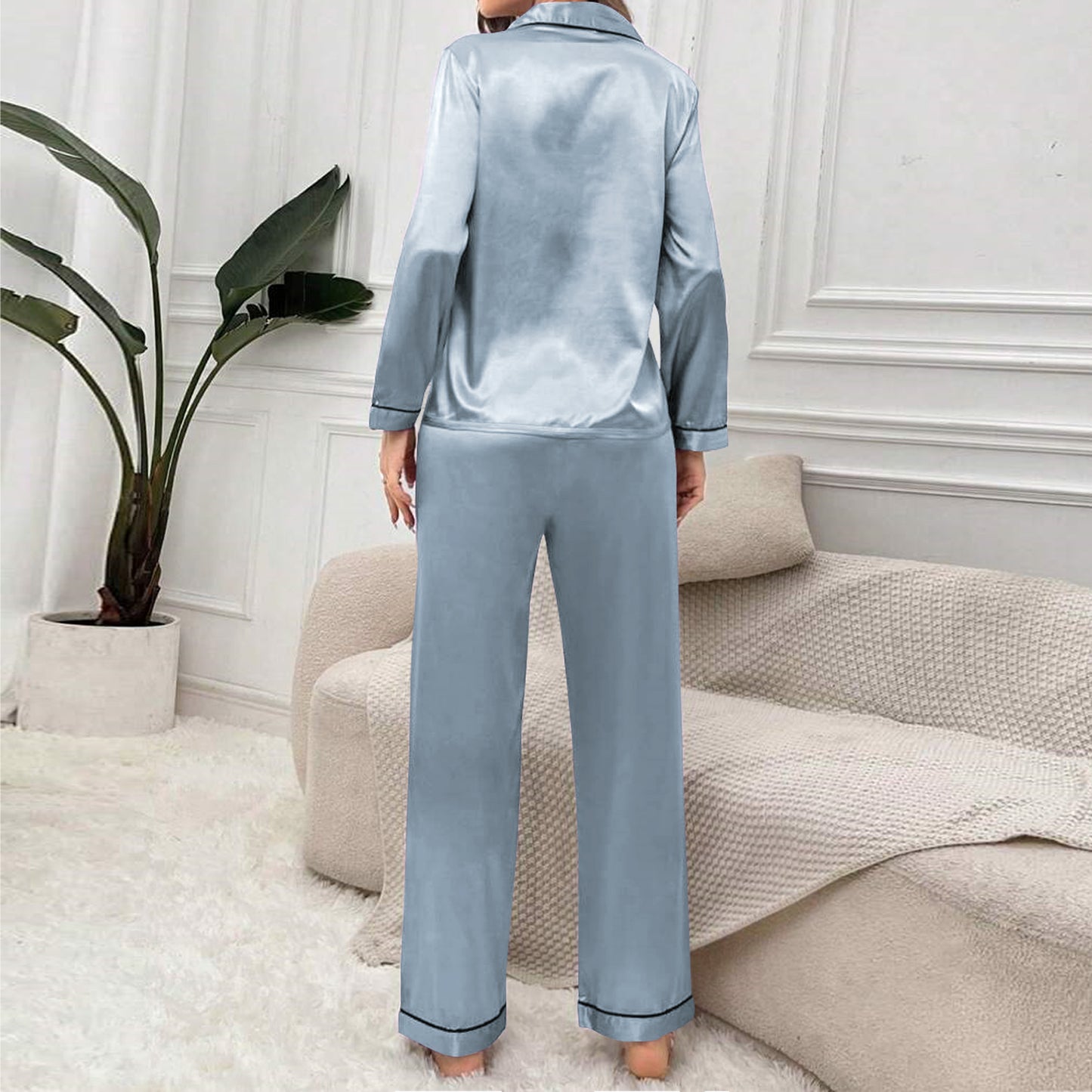 SPAIOERSILK Women's Silk Pajamas Set - Button Down Long Sleeve Top & Pants