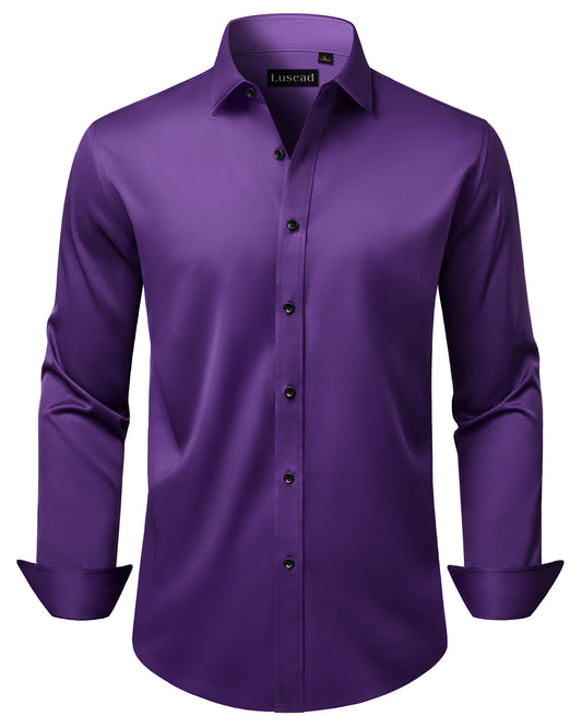 Lusead Slim Fit Dress Shirt for Men Long Sleeve Button Up Shirt
