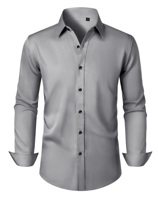 Lusead Men's Grey Dress Shirts Slim Fit Formal Button Down Shirt