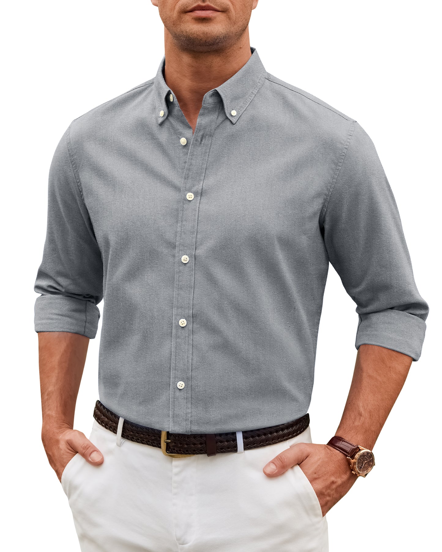 Men's Slim Fit Oxford Shirt Long Sleeve Button Down Business Casual Shirts