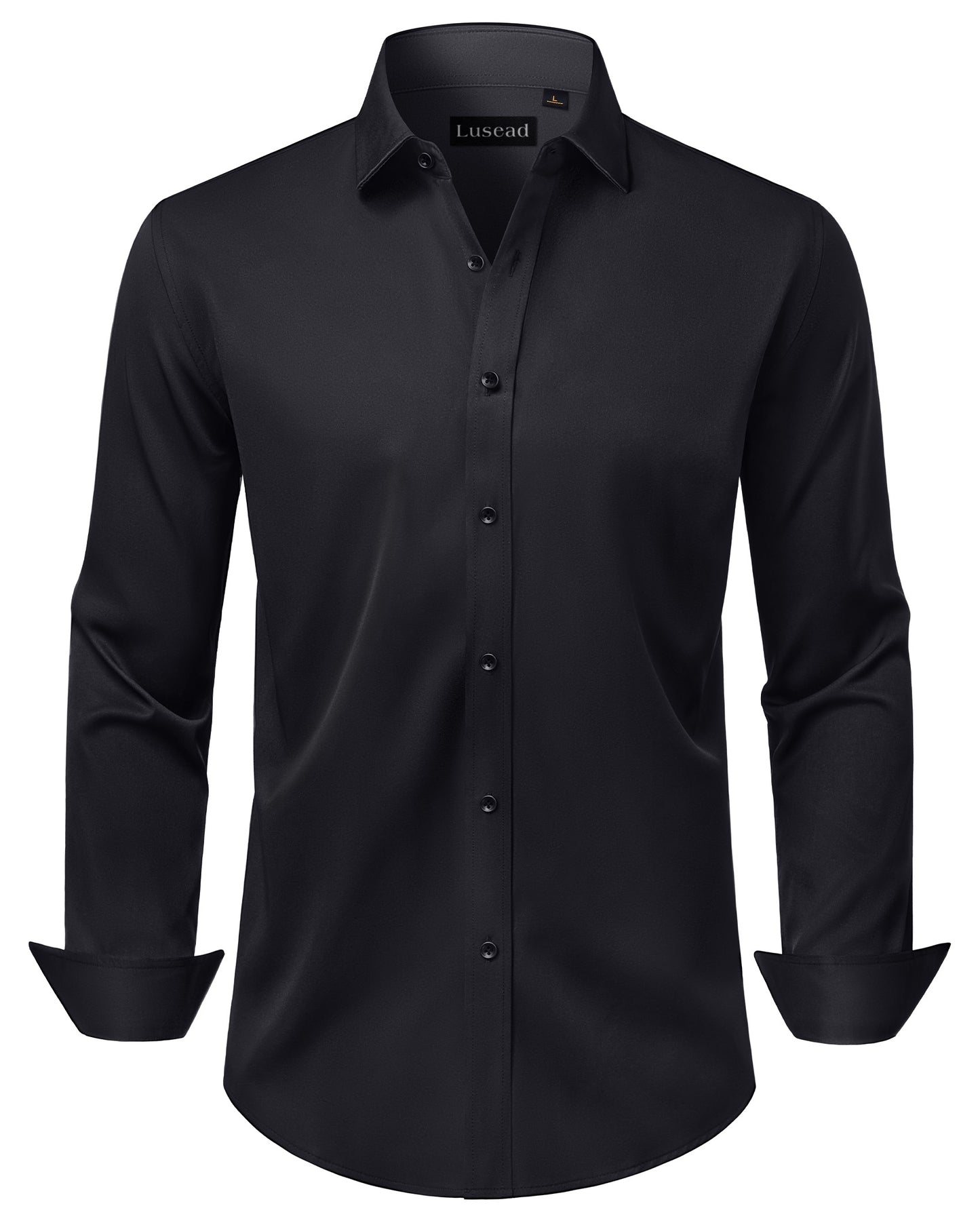 Lusead Black Slim Fit Dress Shirt for Men Long Sleeve Stretch Shirt