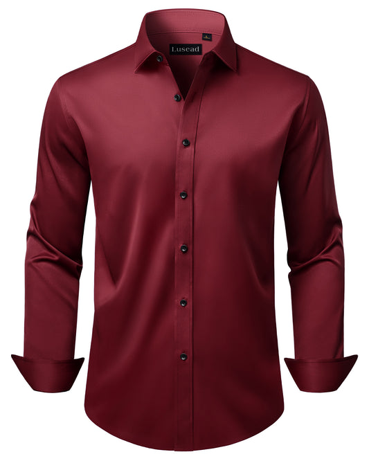Lusead Slim Fit Dress Shirt for Men Long Sleeve Button Up Shirt