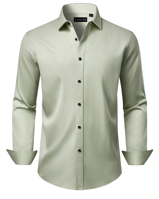 Lusead Slim Fit Dress Shirt for Men Long Sleeve Button Up Shirt