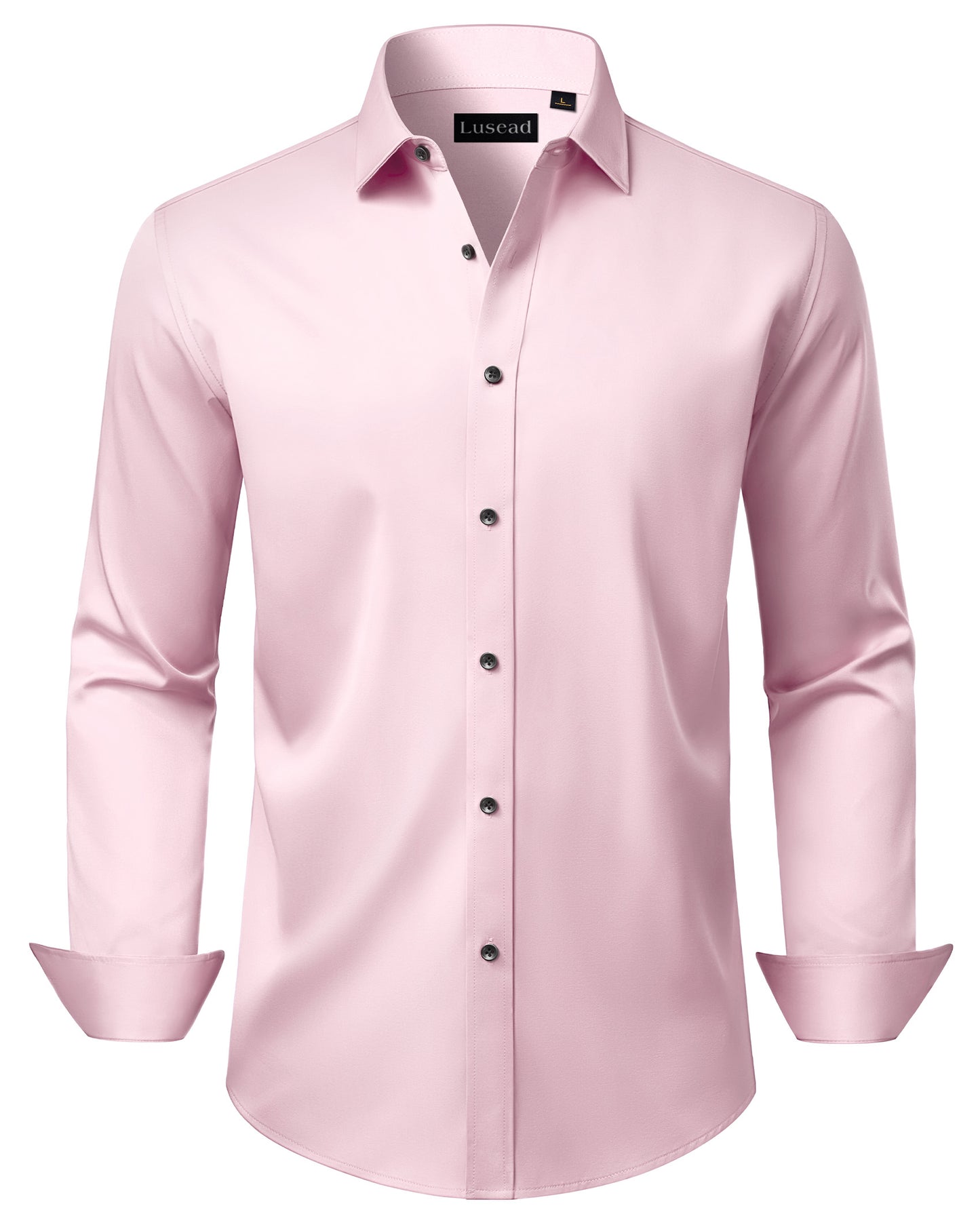 Lusead Mens Pink Dress Shirts Long Sleeve Stretch Button Up Shirt