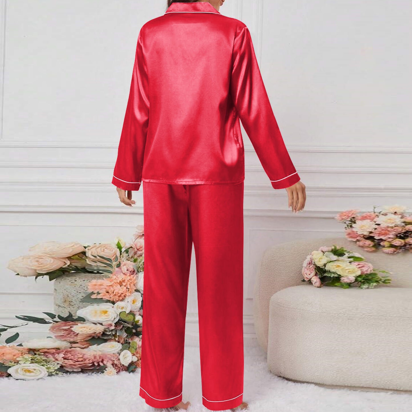 SPAIOERSILK Women's Silk Pajamas Set - Button Down Long Sleeve Top & Pants