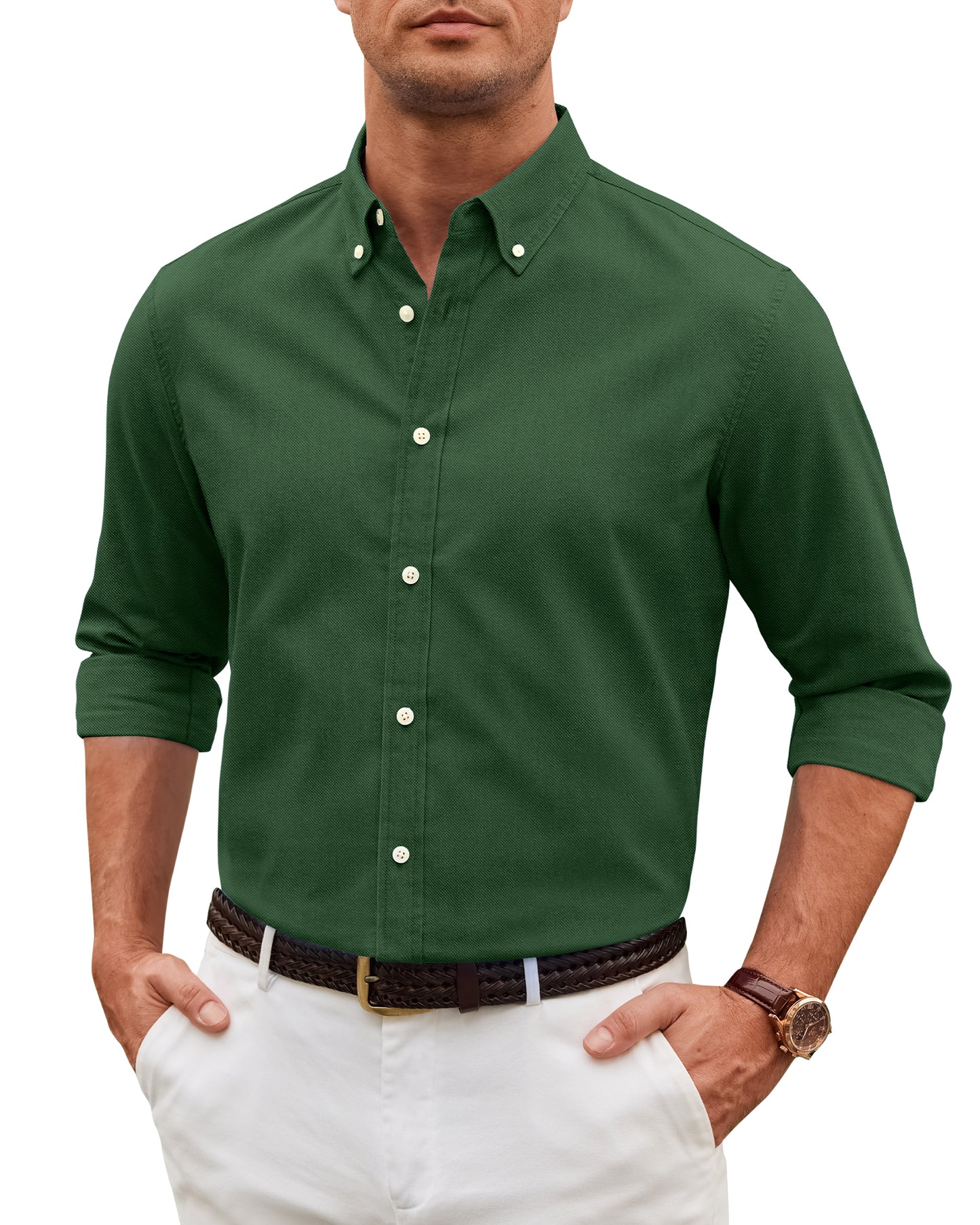 Men's Slim Fit Oxford Shirt Long Sleeve Button Down Business Casual Shirts