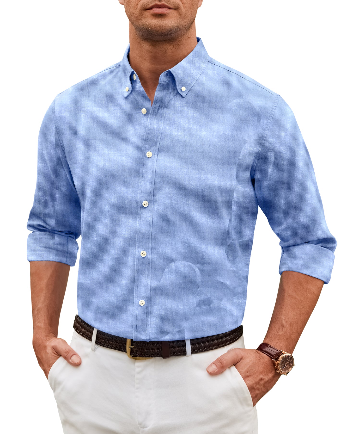Men's Slim Fit Oxford Shirt Long Sleeve Button Down Business Casual Shirts