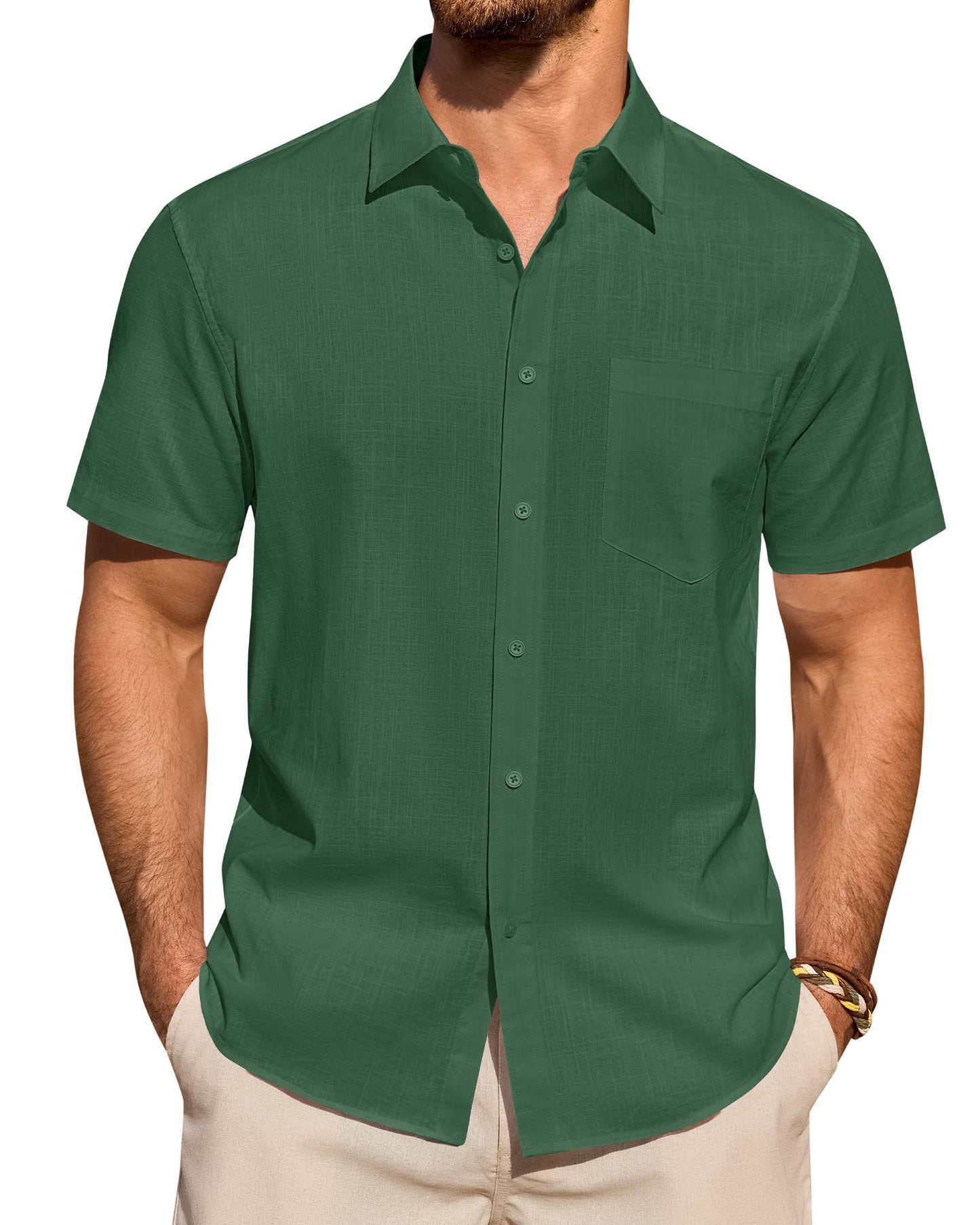 Lusead Linen Shirts for Men Short Sleeve Button Down Shirt