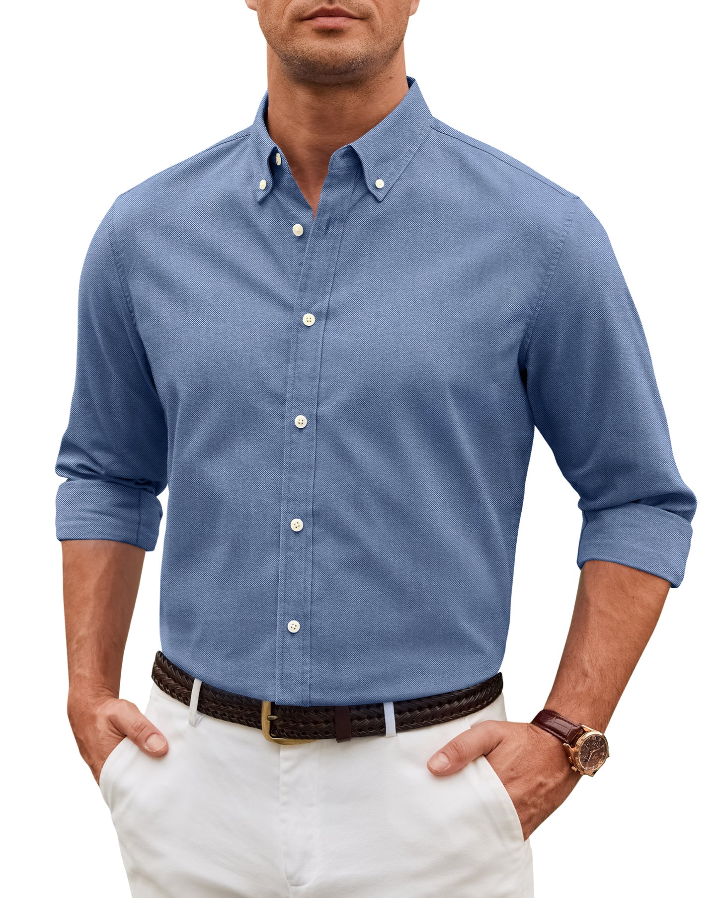 Men's Slim Fit Oxford Shirt Long Sleeve Button Down Business Casual Shirts