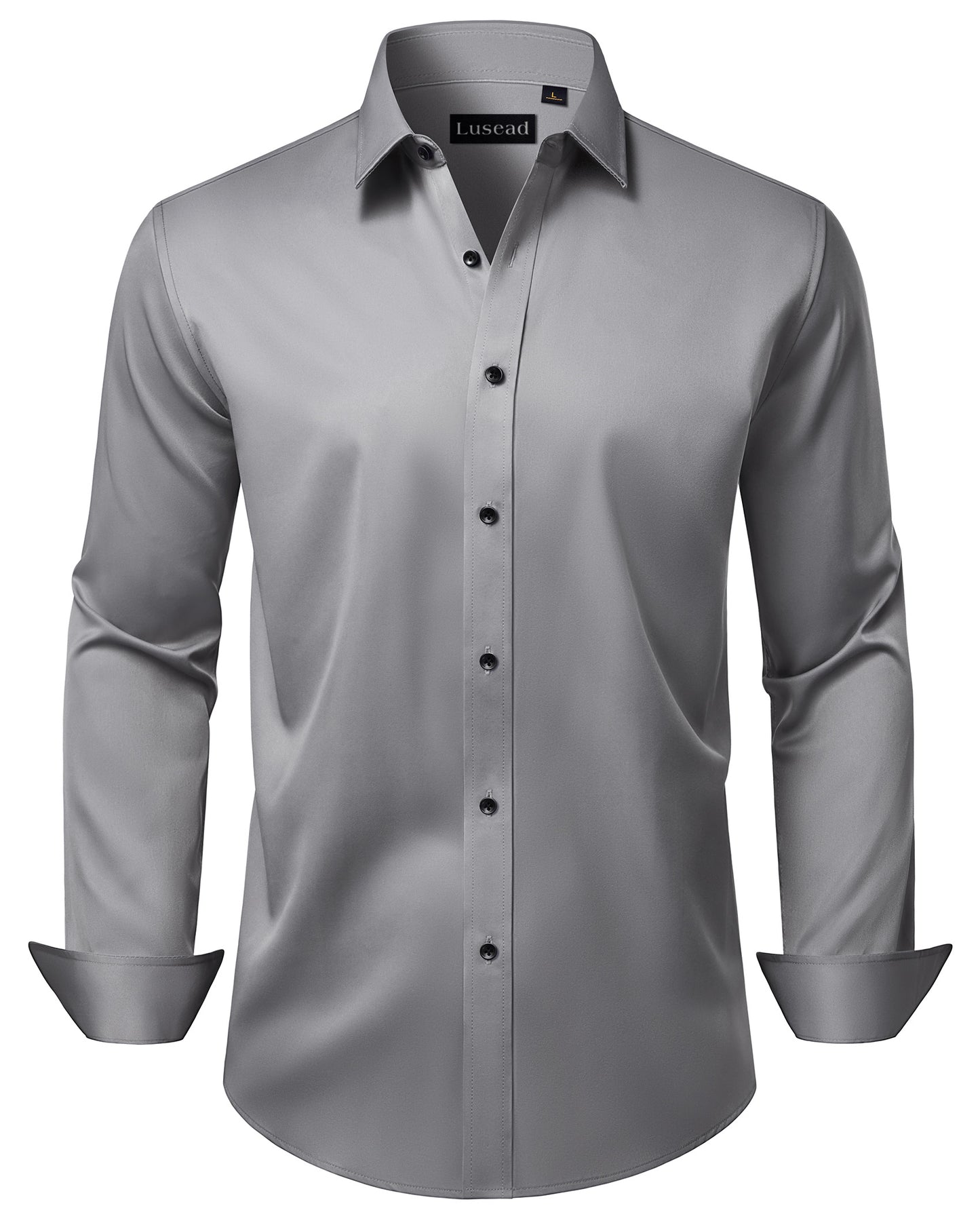 Lusead Men's Grey Dress Shirts Slim Fit Formal Button Down Shirt