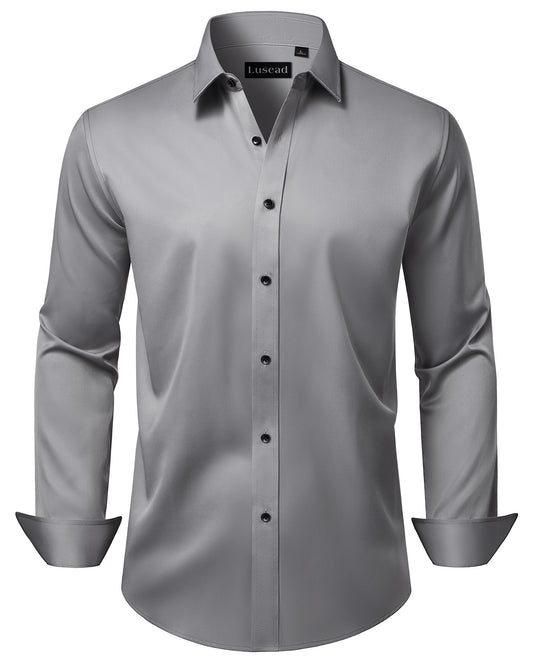 Lusead Men's Grey Dress Shirts Slim Fit Formal Button Down Shirt
