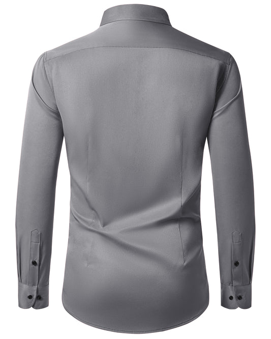 Lusead Men's Grey Dress Shirts Slim Fit Formal Button Down Shirt