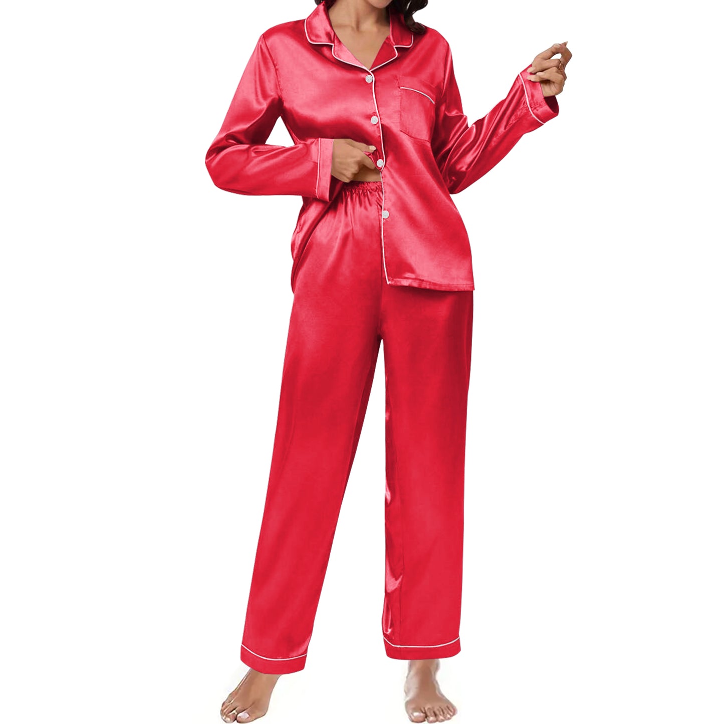 SPAIOERSILK Women's Silk Pajamas Set - Button Down Long Sleeve Top & Pants