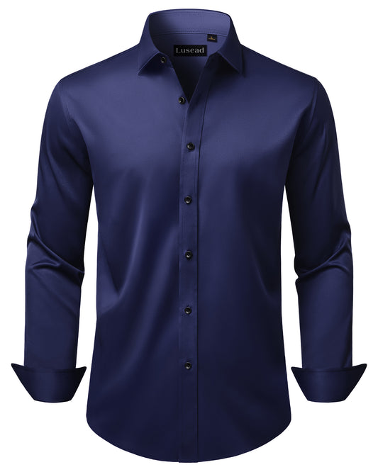 Lusead Slim Fit Dress Shirt for Men Long Sleeve Button Up Shirt
