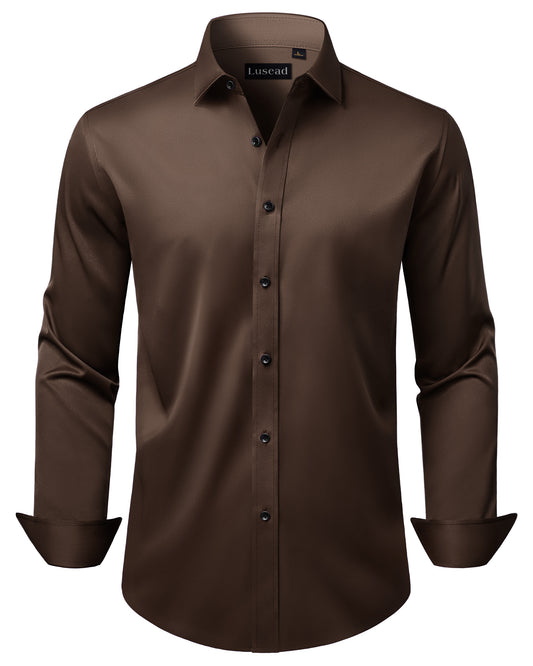 Lusead Brown Dress Shirts for Men Long Sleeve Wrinkle Free Shirts