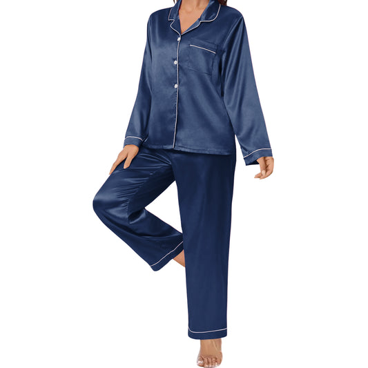 SPAIOERSILK Women's Silk Pajamas Set - Button Down Long Sleeve Top & Pants